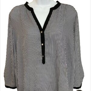 Cato Ladies Large Dual Color Long Sleeve V Neck Striped polyester Blouse